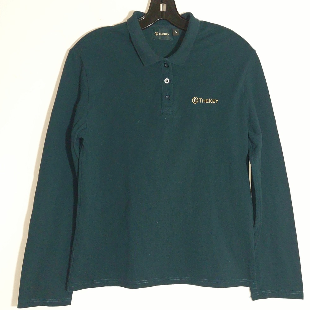 The Key Women's Long Sleeve Polo Shirt Collared Top Forest Green Size S EUC - Picture 3 of 10